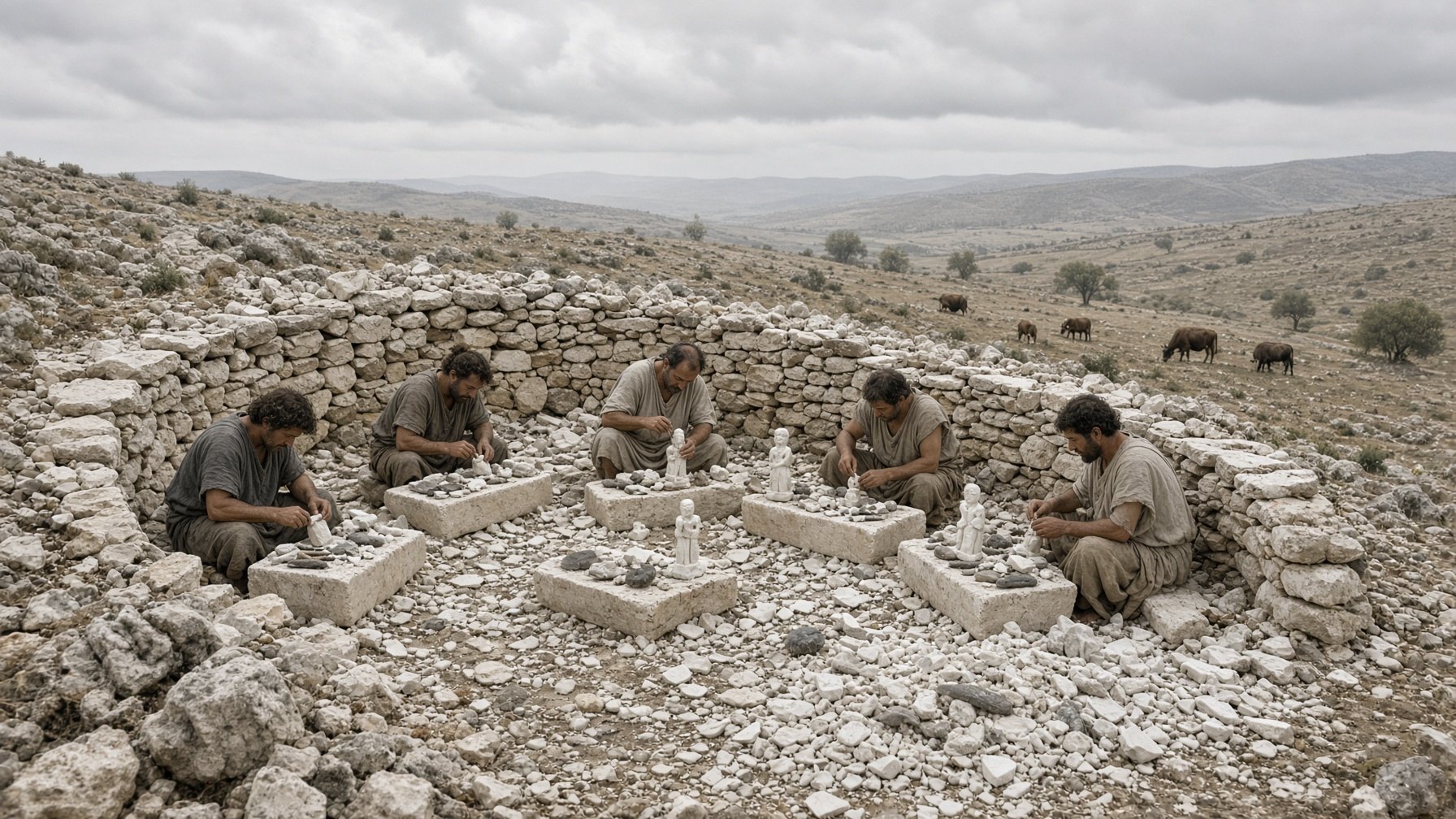 Reconstruction of a U-shaped marble workshop on a limestone hillside